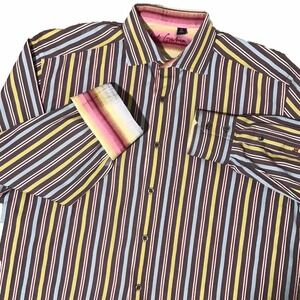 Robert Graham Striped Button Up‎ Shirt Mens XL Contrast Flip Cuffs Multicolor